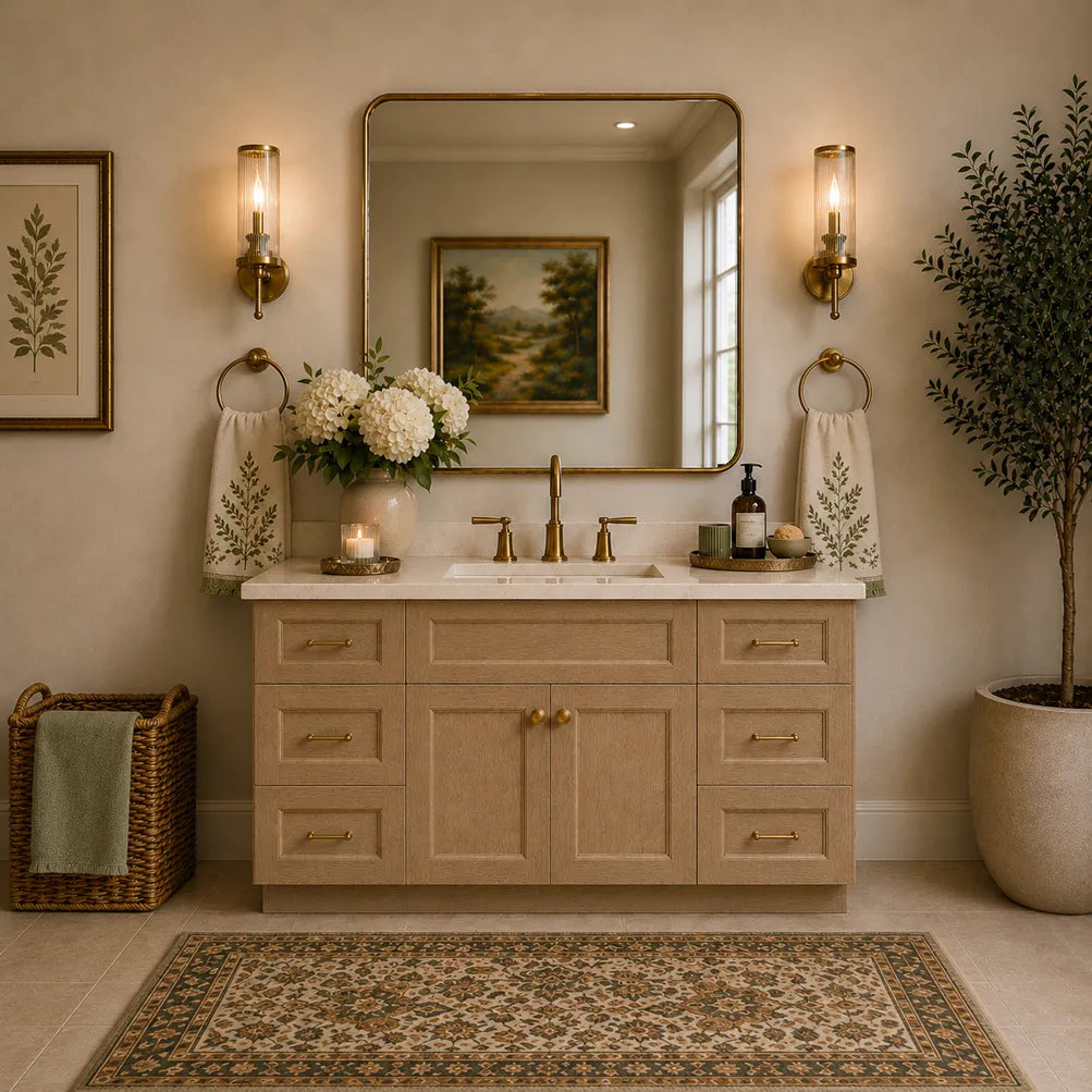60 Inch Toffee Stained Bathroom Vanity Combo w/ Drawers