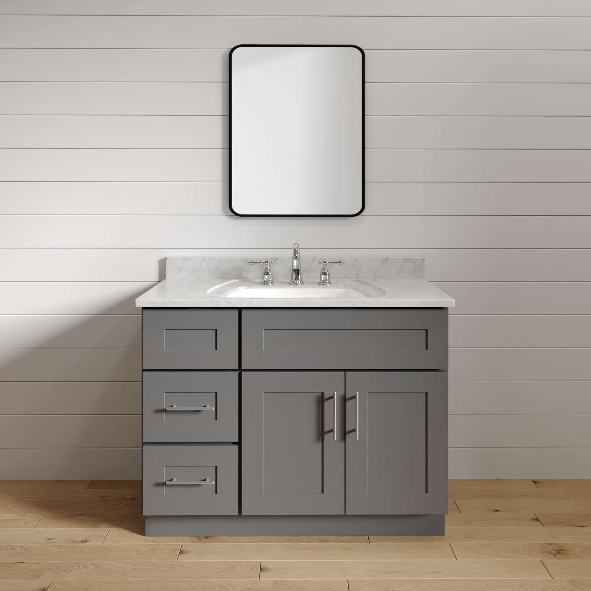 36 Inch Grey Shaker Single Sink Bathroom Vanity with Drawers on the Le ...