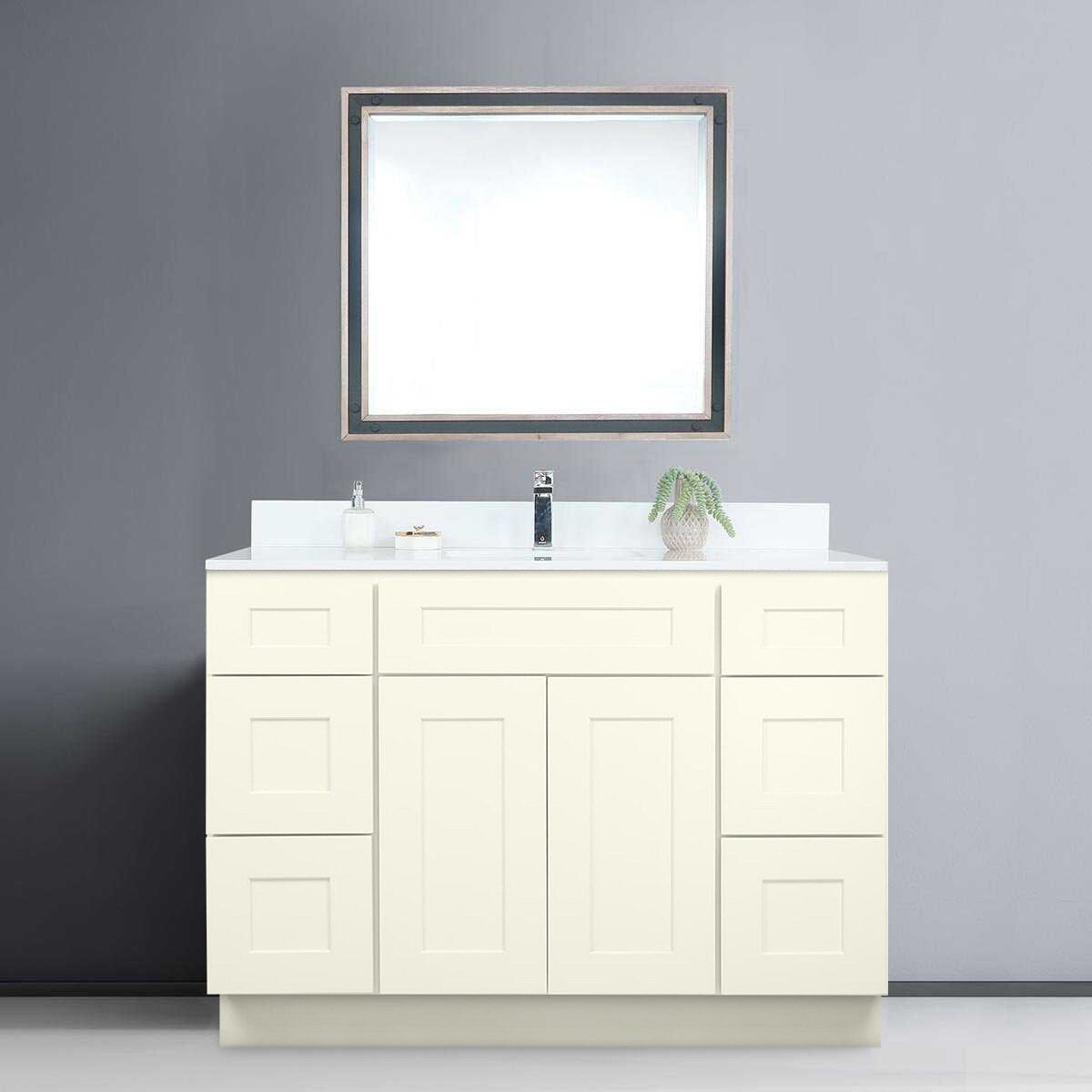 48 Inch Antique White Shaker Single Sink Bathroom Vanity with Drawers ...