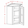 Classic White 12"W X 30"H Wall Diagonal Glass Door Corner Cabinet with Finished Interior