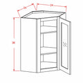 Honey Shaker 24"W X 36"H Wall Diagonal Glass Door Corner Cabinet with Finished Interior