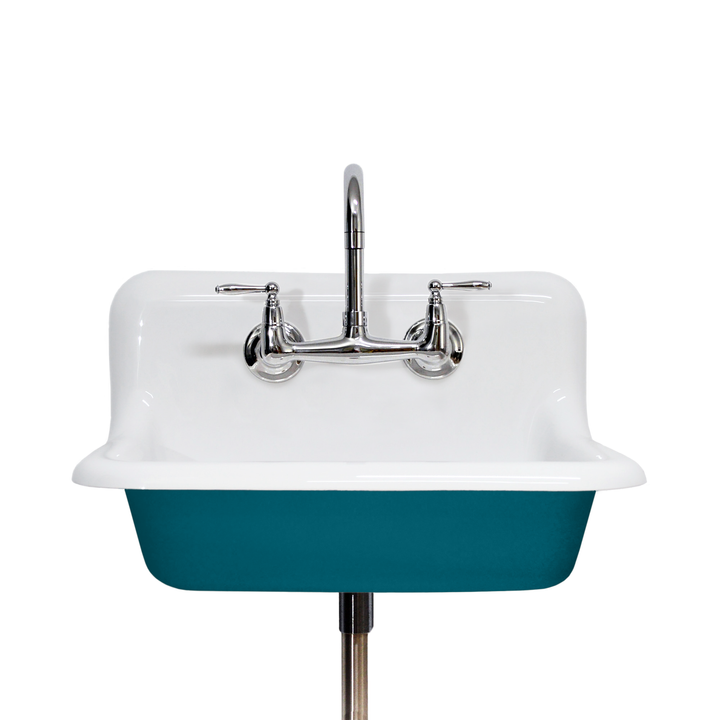 24" Vintage Wall Mount Bathroom and Utility Sink with Polished Chrome Faucet and Drain (Oceanside Blue Exterior)
