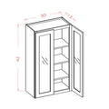 Honey Shaker 30"W X 42"H Wall Glass Door Cabinet With Finished Interior
