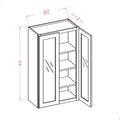 Classic White 30"W X 42"H Wall Glass Door Cabinet With Finished Interior