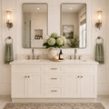 60 Inch Antique White Shaker Double Sink Bathroom Vanity Combo w/ Drawers