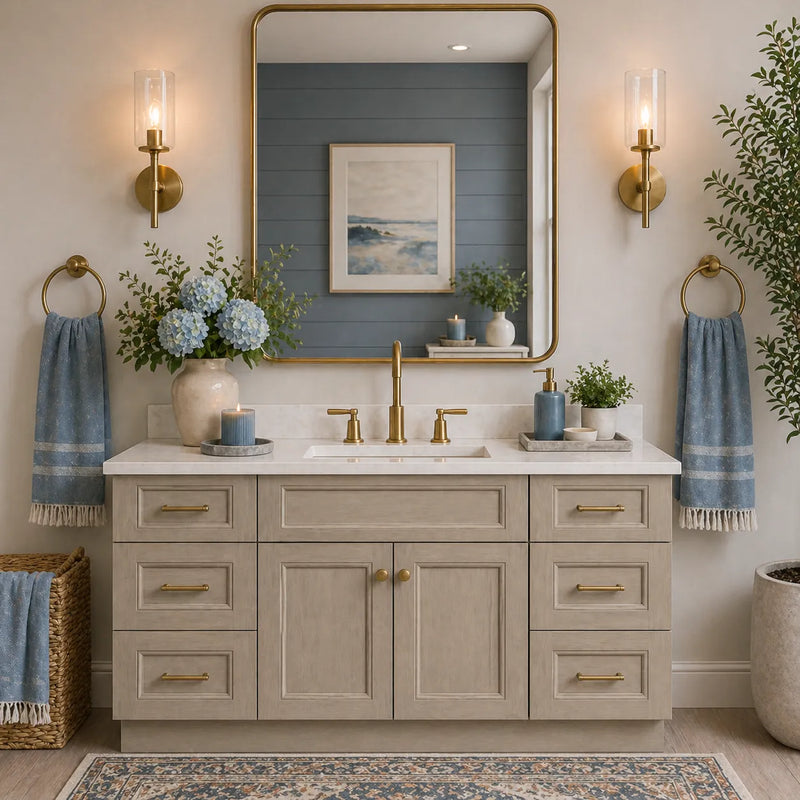 Greige Stained 60" Bathroom Vanity Combo w/ Drawers