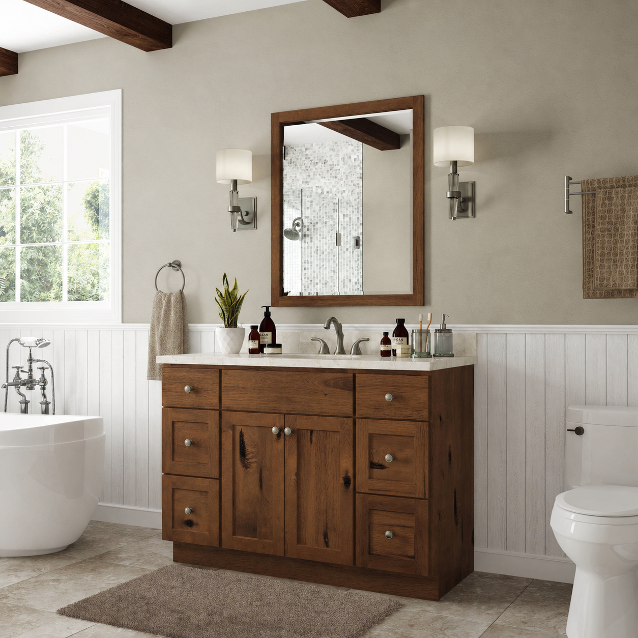 60 Inch Rustic Shaker Single Sink Bathroom Vanity with Drawers – Riley ...