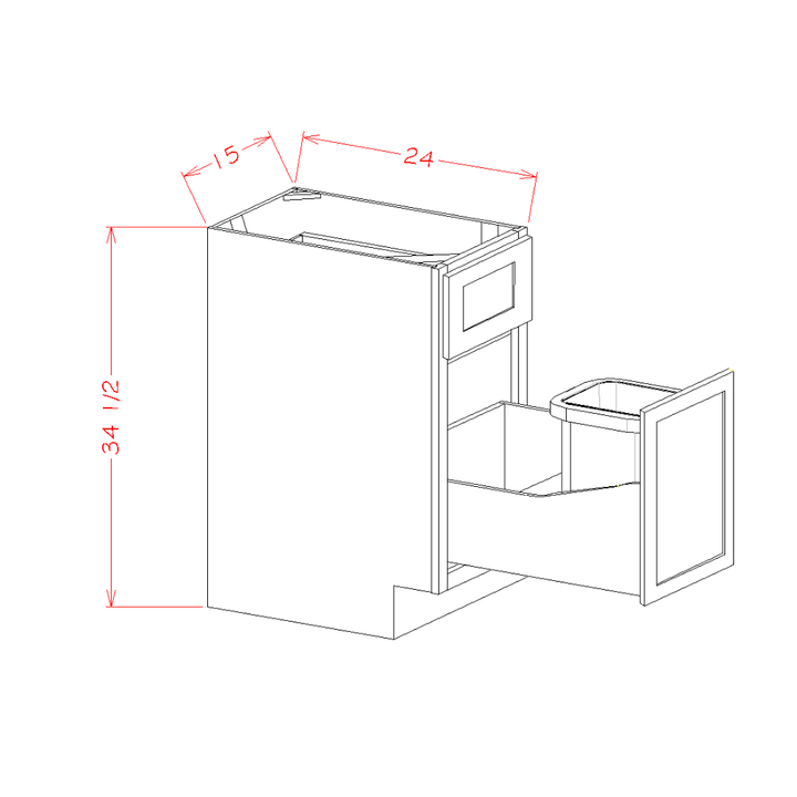 Classic White 15" Base Cabinet w/ Single Trash Can Pullout