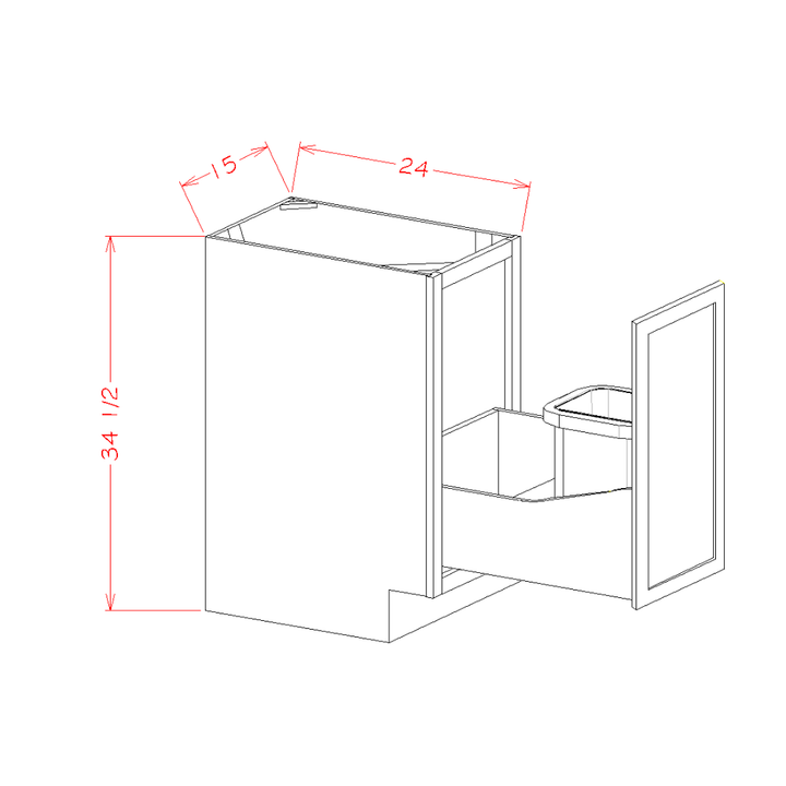 Classic White 15" Full Height Door Base Cabinet w/ Single Trash Can Pullout