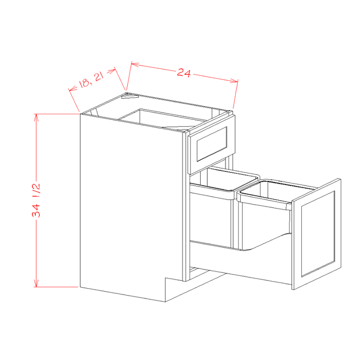 Sage Green 18" Base Cabinet w/ Double Trash Can Pullout