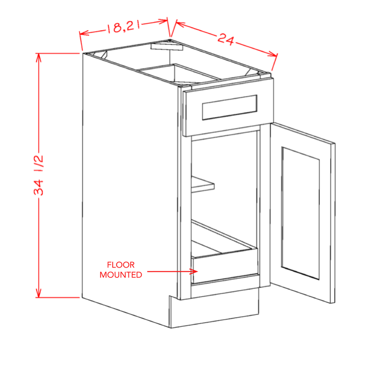 White Slim Shaker 18" Base Cabinet w/ 1 Rollout Shelf