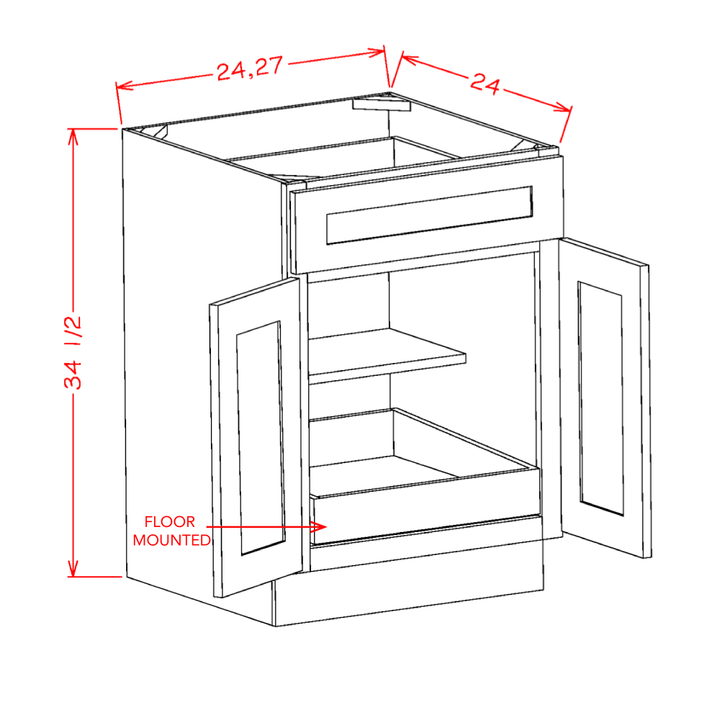 White Slim Shaker 24" Base Cabinet w/ 1 Rollout Shelf