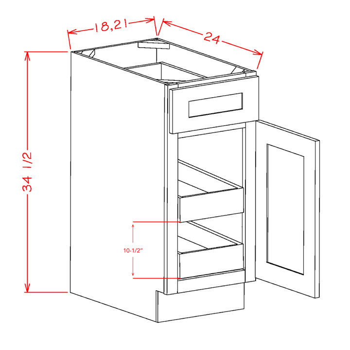 White Slim Shaker 21" Base Cabinet w/ 2 Rollout Shelves