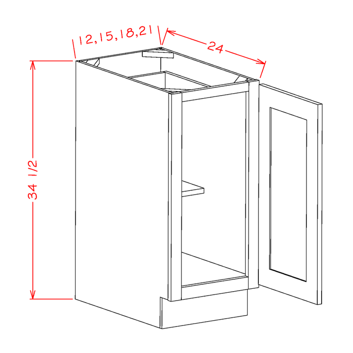 White Slim Shaker 12" Full Height Door Base Cabinet