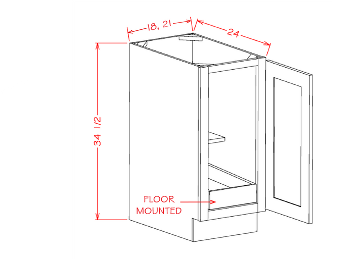 White Slim Shaker 18" Full Height Door Base Cabinet w/ 1 Rollout Shelf