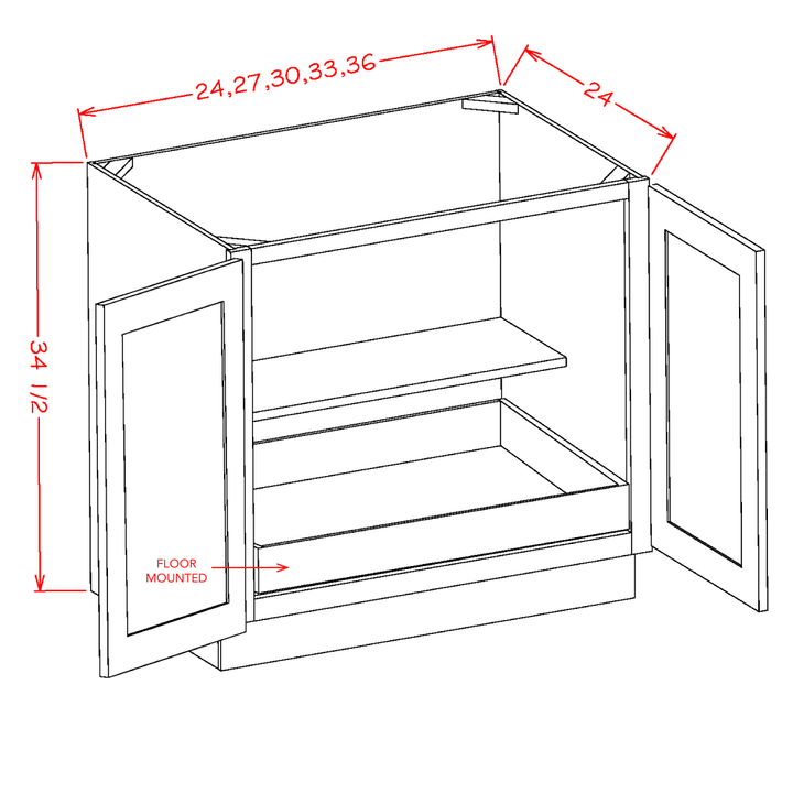 White Slim Shaker 27" Full Height Door Base Cabinet w/ 1 Rollout Shelf