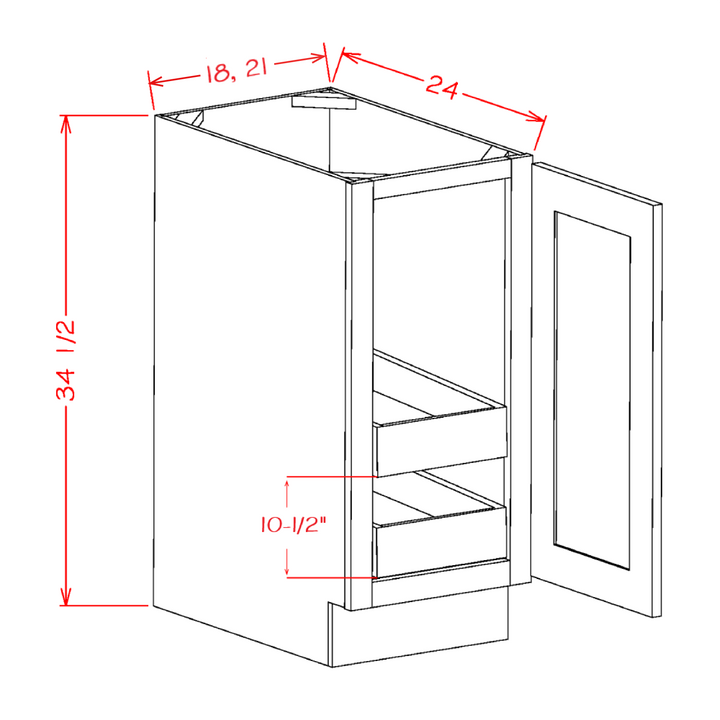 White Slim Shaker 21" Full Height Door Base Cabinet w/ 2 Rollout Shelves