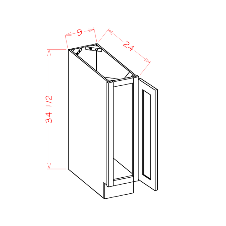 White Slim Shaker 9" Full Height Door Base Cabinet