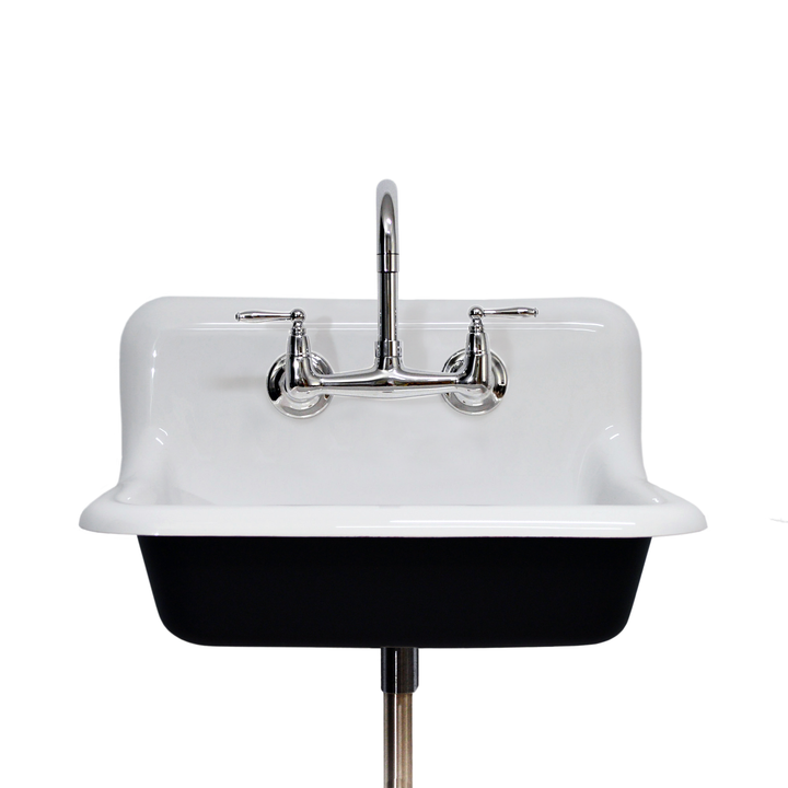 24" Vintage Wall Mount Bathroom and Utility Sink with Polished Chrome Faucet and Drain (Matte Black Exterior)