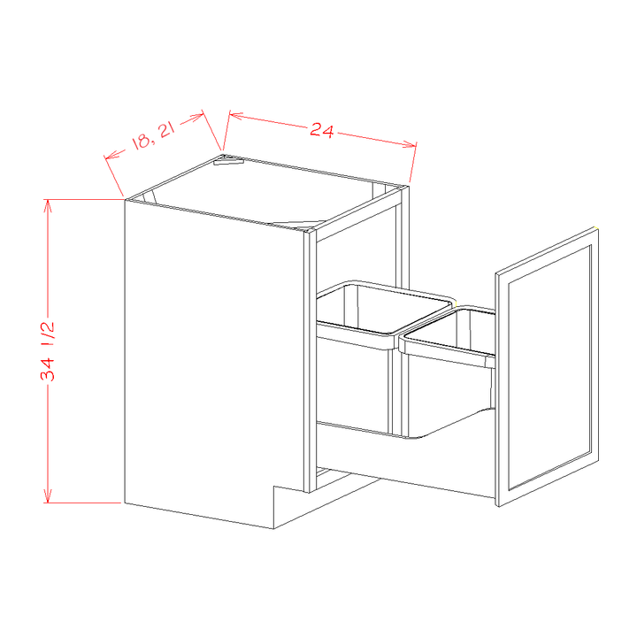 Grey Shaker 21" Full Height Door Base Cabinet w/ Single Trash Can Pullout