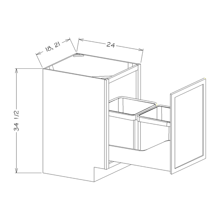 White Shaker 18" Single Full Height Door Base Cabinet w/ Single Trashcan Pullout Kit