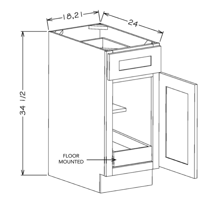 White Shaker 21" Base Cabinet w/ 1 Rollout Shelf