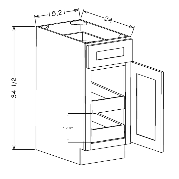 White Shaker 18" Base Cabinet w/ 2 Rollout Shelves