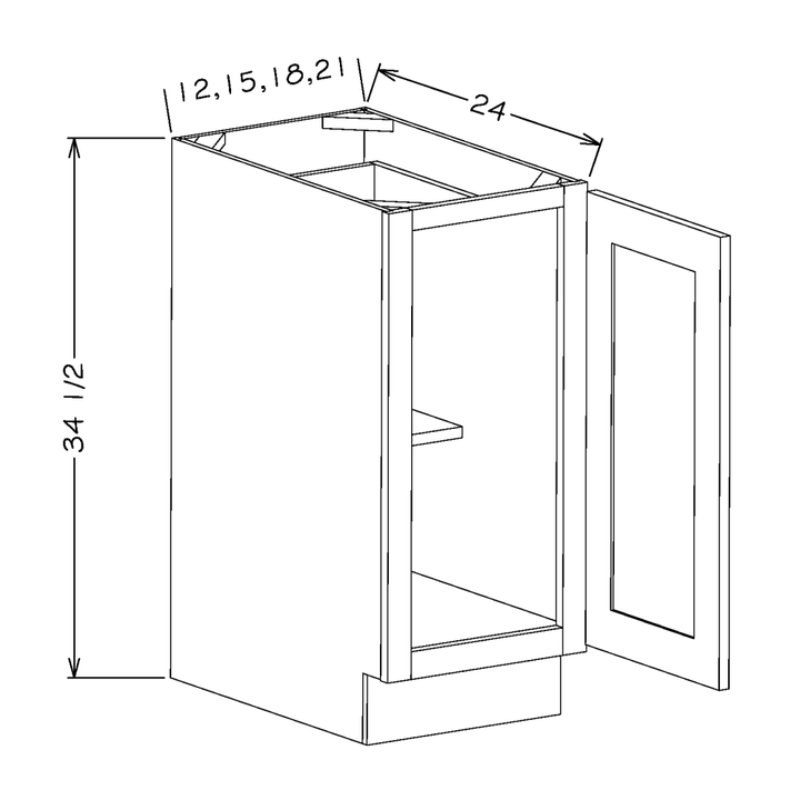 White Shaker 12" Full Height Door Base Cabinet