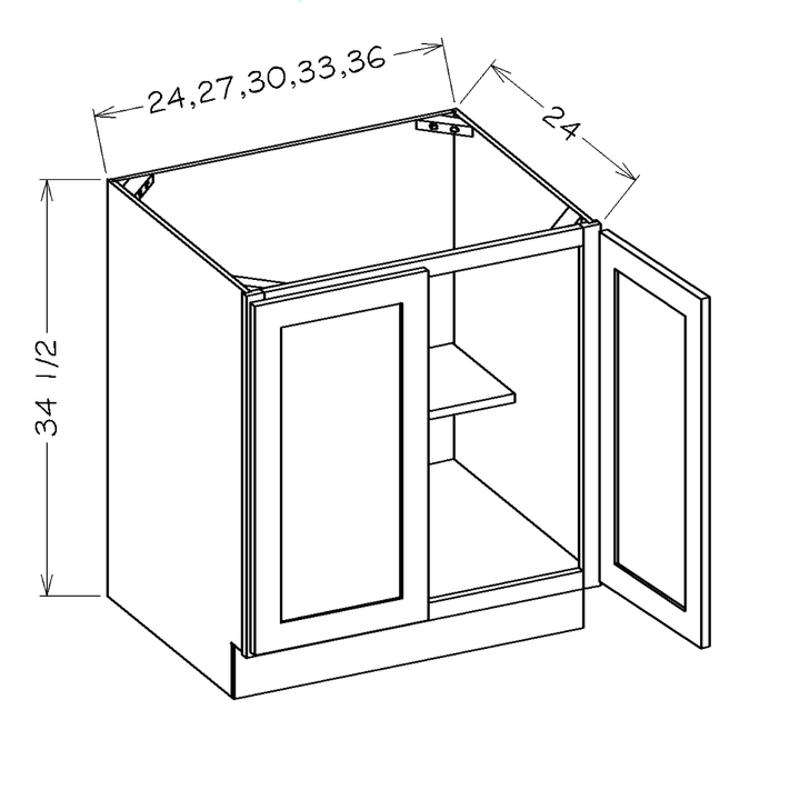 White Shaker 24" Full Height Door Base Cabinet