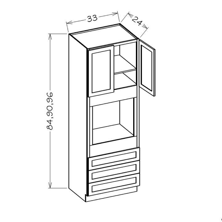 White Shaker 33"W x 90"H Universal Oven Cabinet