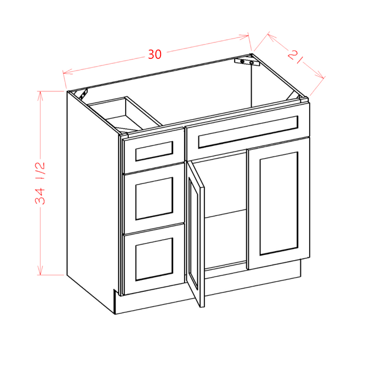 Saddle Brown 30" Bathroom Vanity Combo w/ Drawers on Left