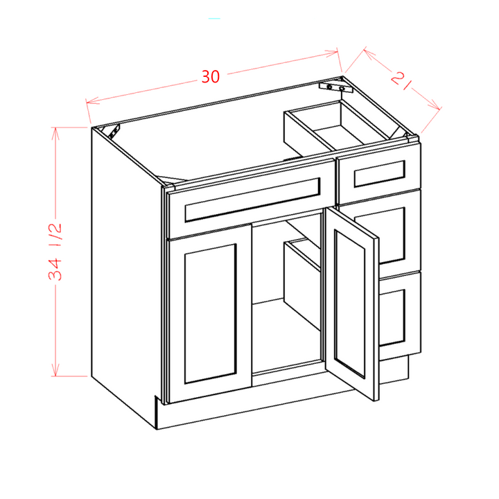 Dove Shaker 30" Bathroom Vanity Combo w/ Drawers on Right