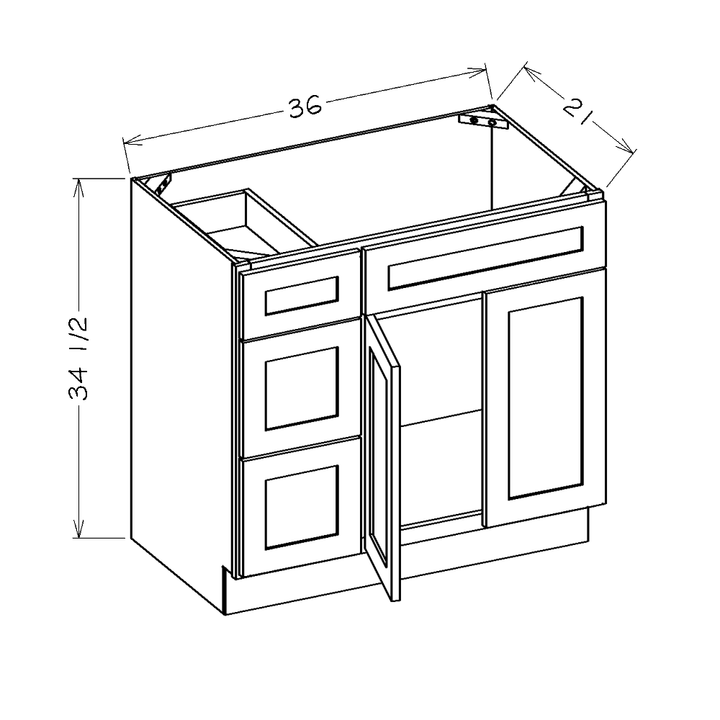 White Slim Shaker 36" Single Sink Bathroom Vanity with Drawers on the Left