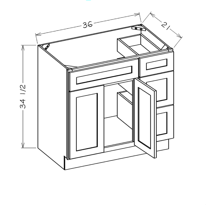 White Slim Shaker 36" Single Sink Bathroom Vanity with Drawers on the Right