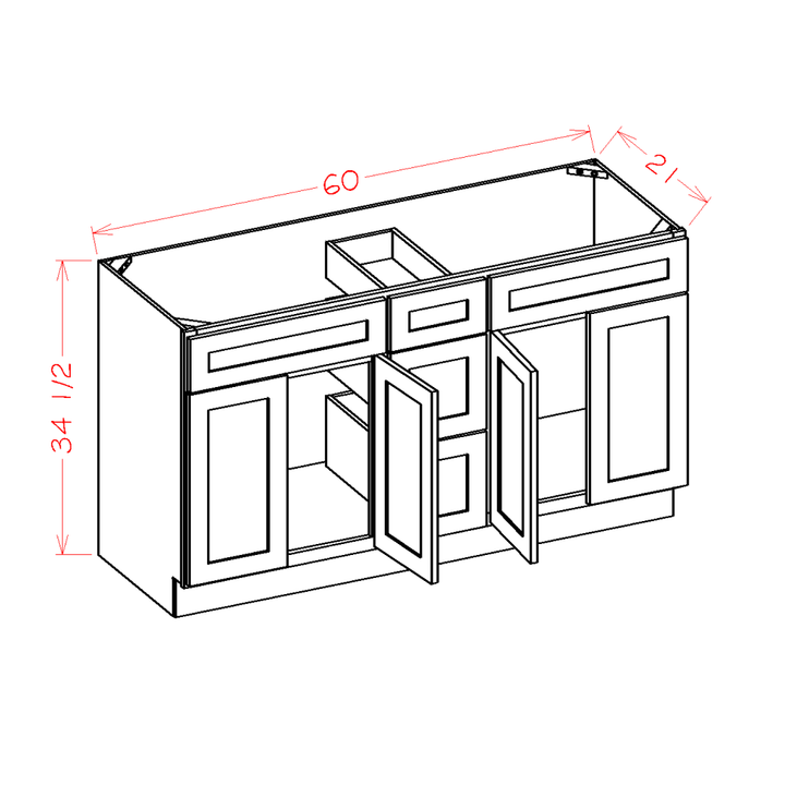 White Slim Shaker 60" Double Sink Bathroom Vanity with Drawers