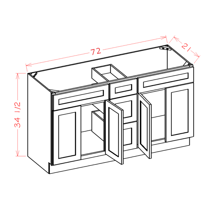 White Slim Shaker 72" Double Sink Bathroom Vanity with Drawers