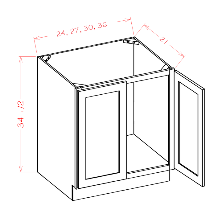 Grey Shaker 30" Full Height Door Bathroom Vanity Sink Base