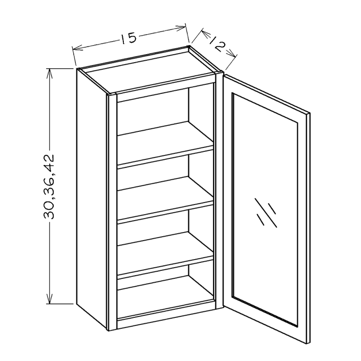 White Shaker 15"W x 42"H Wall Glass Door Cabinet with Finished Interior