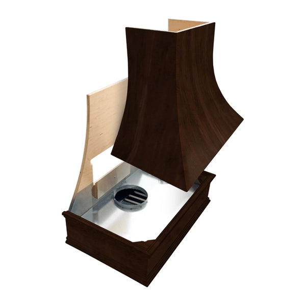 Wood Range Hood With Curved Front and Brass Strapping - 30" 36" 42" 48" 54" and 60" Widths Available