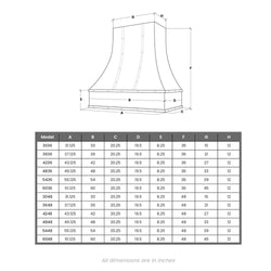 Range Hood With Curved Front, Brass Strapping and Buttons - 30", 36", 42", 48", 54" and 60" Widths Available
