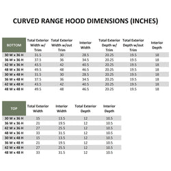 Wood Range Hood With Curved Front and Decorative Trim - 30" 36" 42" 48" 54" and 60" Widths Available