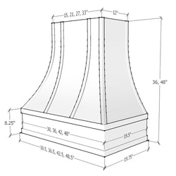 Hood With Curved Strapped Front and Block Trim - 30", 36", 42", 48", 54" and 60" Widths Available