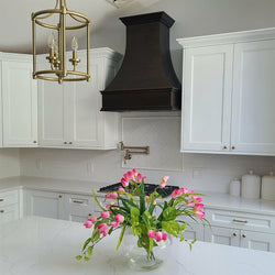 Hood With Curved Strapped Front and Block Trim - 30", 36", 42", 48", 54" and 60" Widths Available