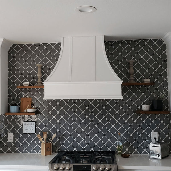 Wood Range Hood With Curved Strapped Front and Decorative Trim - 30" 36" 42" 48" 54" and 60" Widths Available