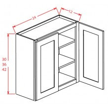 White Slim Shaker 24"W X 30"H Wall Glass Door Cabinet with Finished Interior