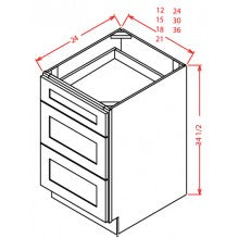 Classic White 15" 3-Drawer Base Cabinet