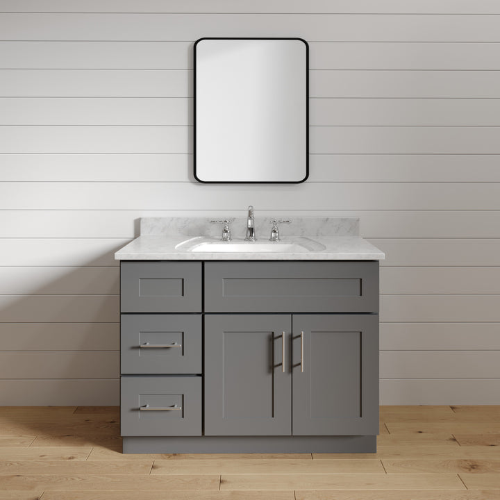 36 Inch Grey Shaker Single Sink Bathroom Vanity with Drawers on the Left