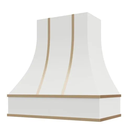 Primed Range Hood With Curved Front and Brass Strapping - 30", 36", 42", 48", 54" and 60" Widths Available