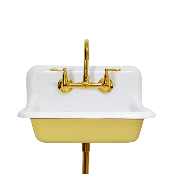 24" Vintage Wall Mount Bathroom and Utility Sink with Polished Brass Faucet and Drain (La Luna Amarilla Exterior)