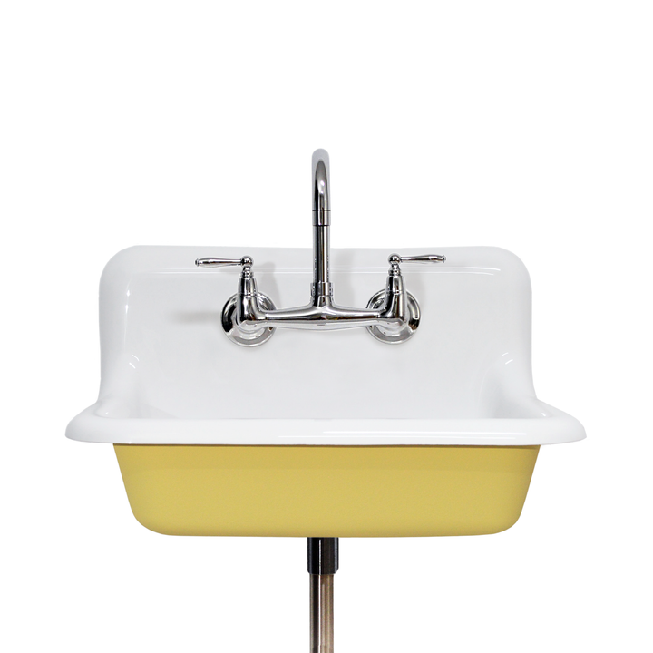 24" Vintage Wall Mount Bathroom and Utility Sink with Polished Chrome Faucet and Drain (La Luna Amarilla Exterior)